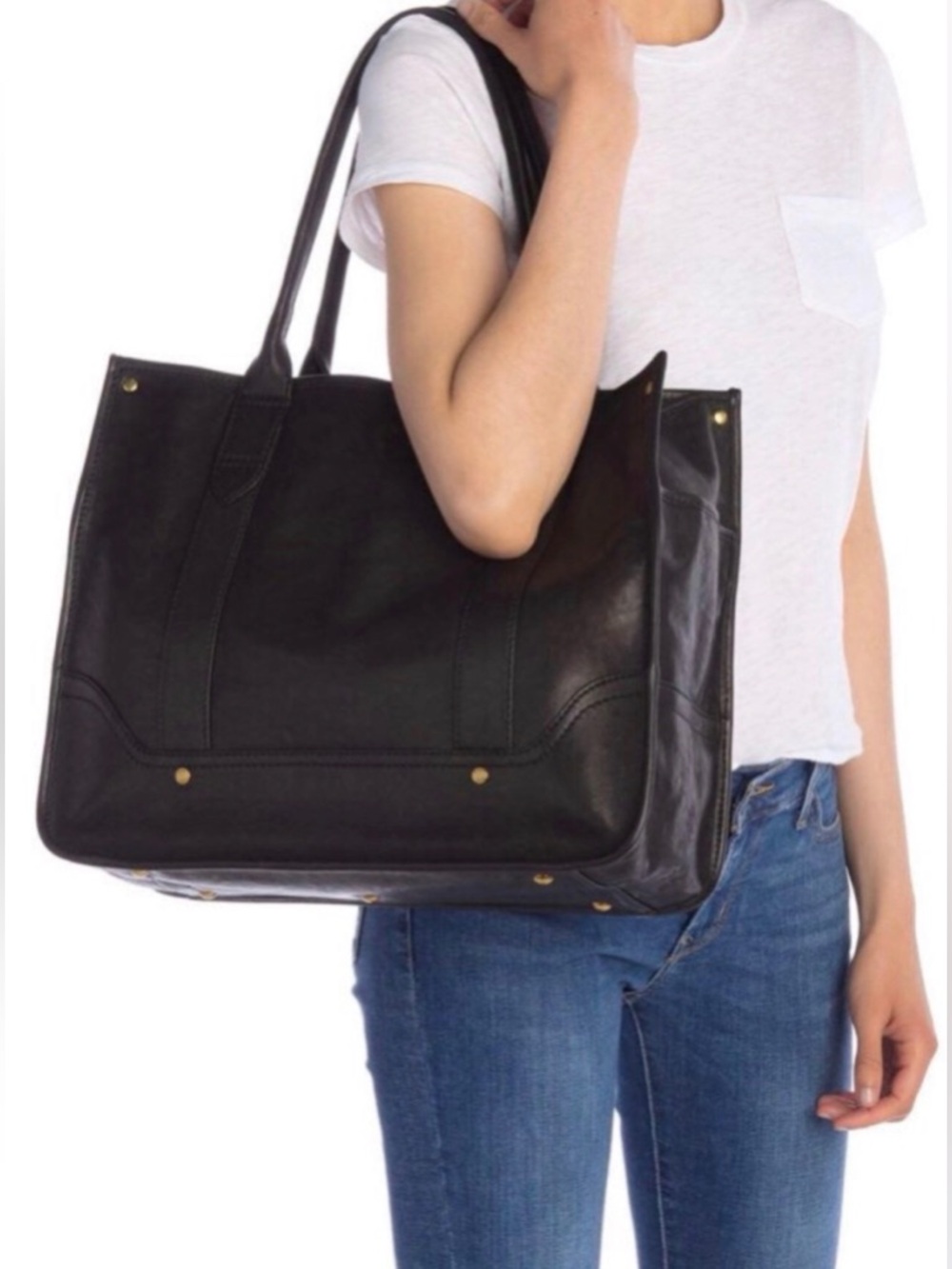 NWOT Frye Madison Leather Shopper Tote Shoulder Bag Black Retail $398 - Picture 11 of 11